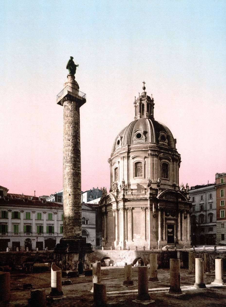 Róma. Kilátás a Foro Trajano (Forum Trajan) oszlopra. Photochrome sd. 1900 körül. Photochrome alkotó: Unknown photographer
