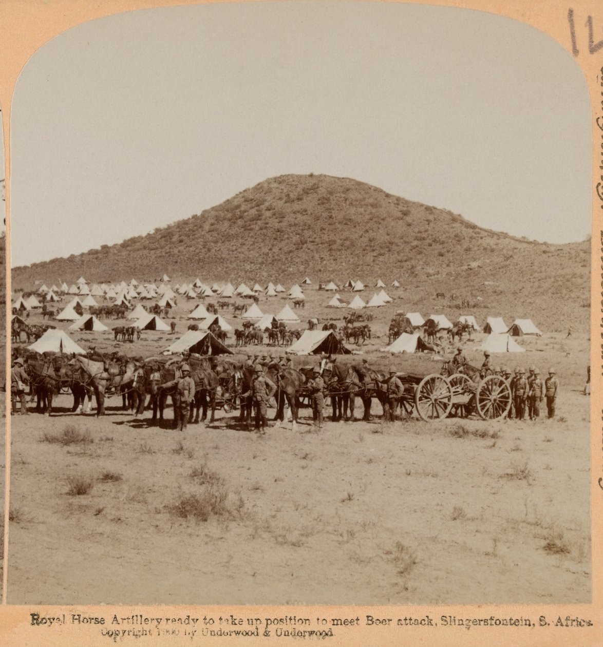 Royal Horse Artillery, Slingersfontein, Boer War, 1899 körül (fénykép, sztereoszkópikus) alkotó: Unknown photographer