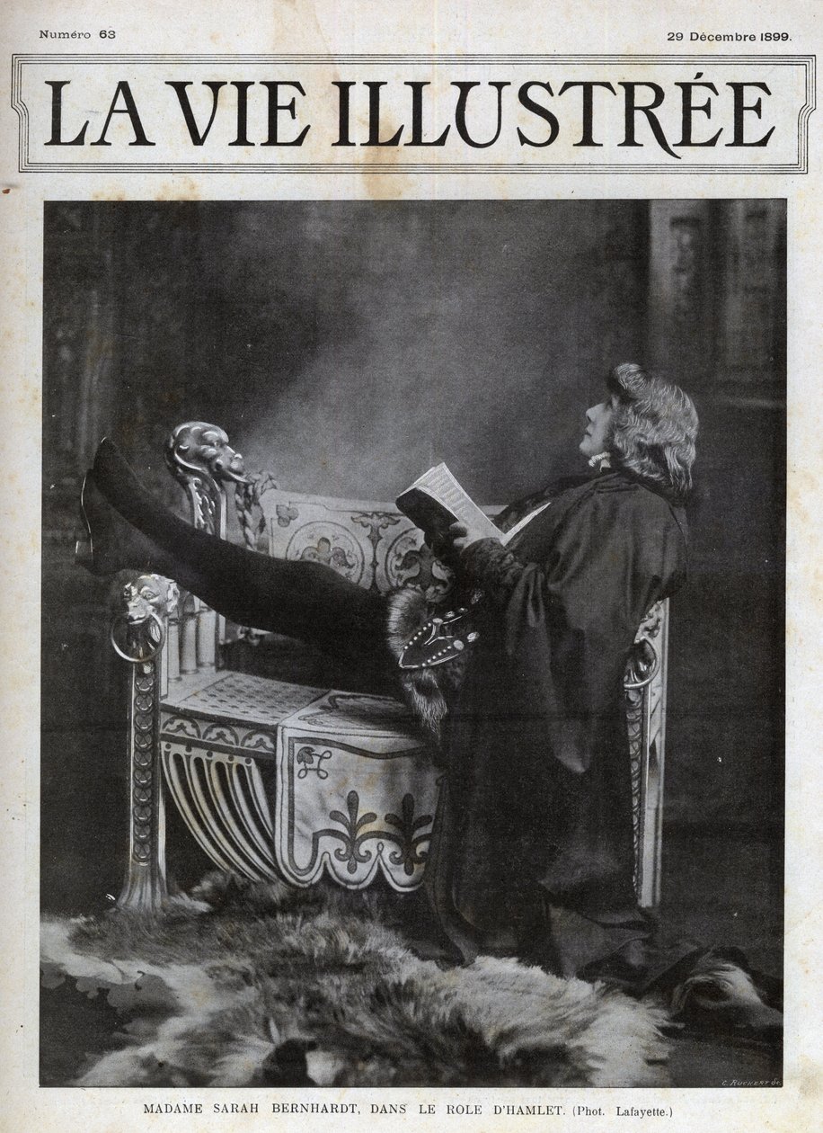 Sarah Bernhardt (1844-1923) Shakespeare Hamletjének szerepében – az 1899-es illusztrált élet borítója alkotó: Unknown photographer