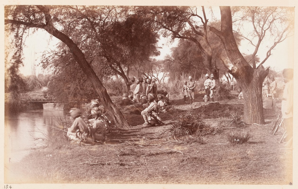 Az alipuri csatorna hídjának elfoglalása a Guides Cavalry által, Delhi gyakorlati tábora, 1885 alkotó: Unknown
