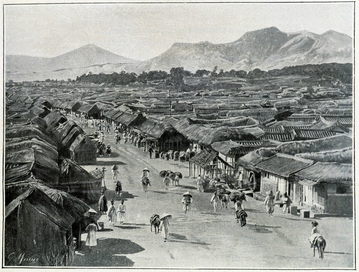 Kilátás Szöul főutcájára, Korea fővárosára a 19. században alkotó: Unknown photographer