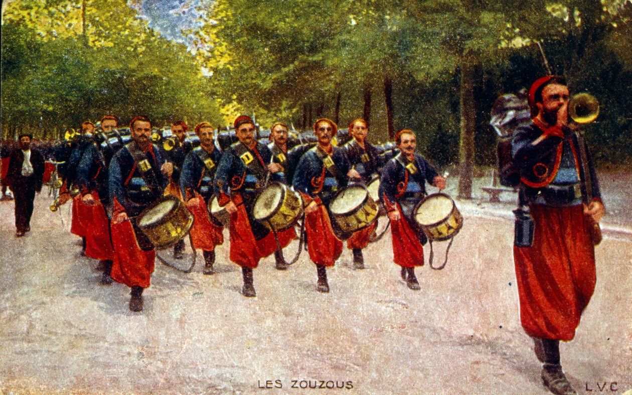 Első világháborús propaganda képeslap. 1916 körül. észak-afrikai zouaves katonákat ábrázol. alkotó: Unknown photographer