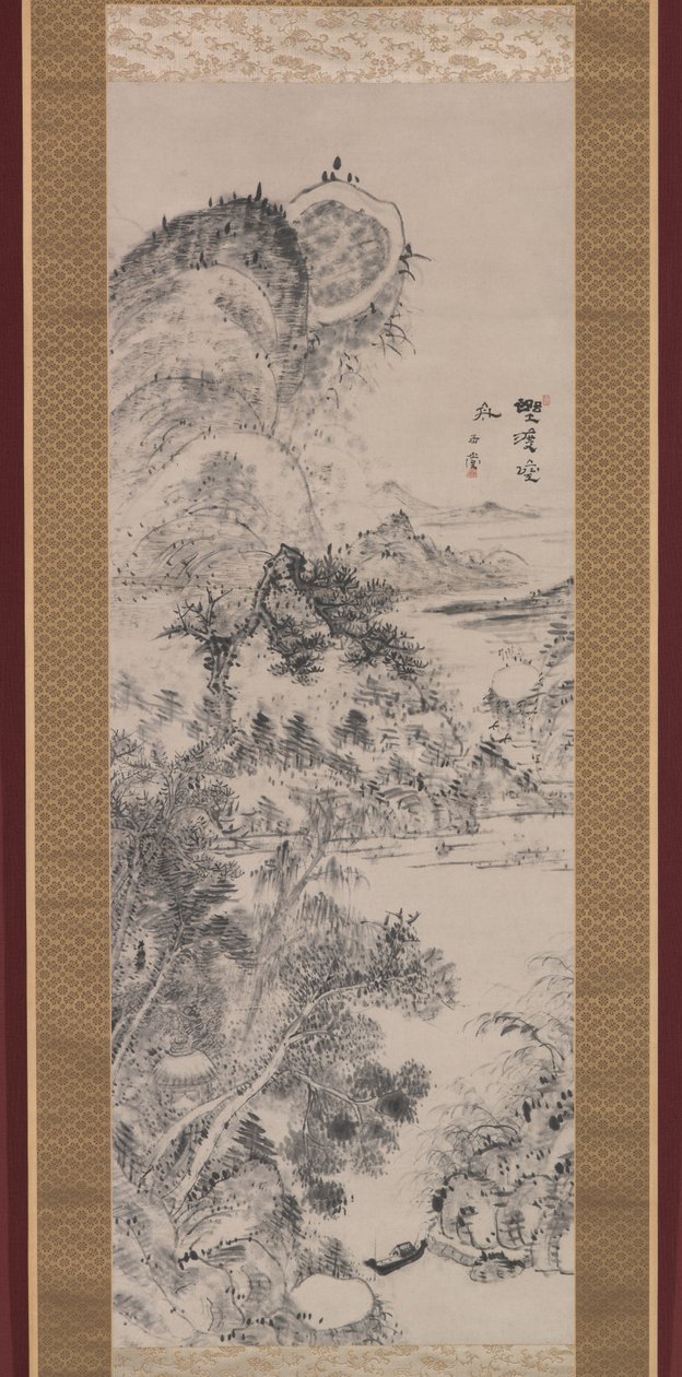 Üres komp egy vadonbeli átkelőnél, 1800 körül (tinta papíron) alkotó: Uragami Gyokudo