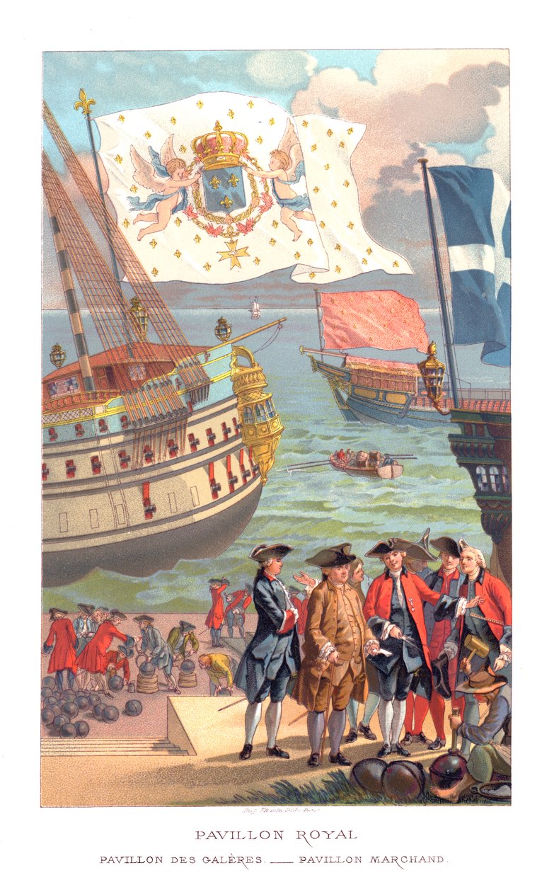 Királyi zászló, galleon zászló és kereskedő zászló, 1885. alkotó: Urrabieta