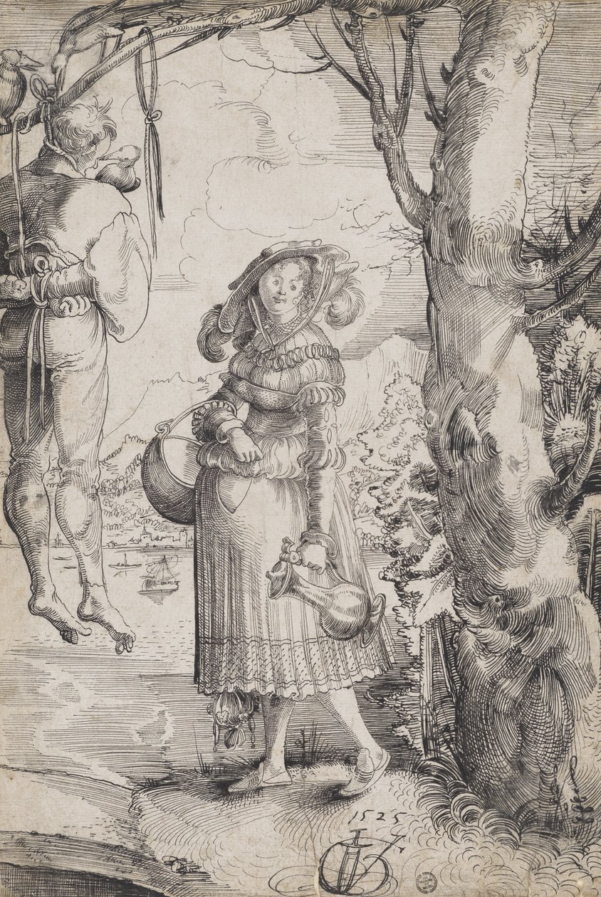 Nő felakasztott férfi mellett alkotó: Urs (1485-1528) Graf