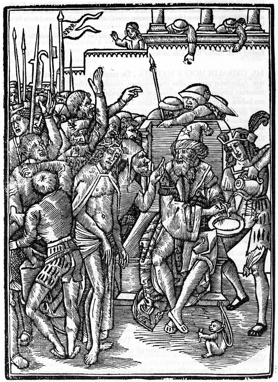 Krisztus Poncius Pilátus előtt (Pontius Pilatius). Urs Graf xilográfiája 1514-ből. Magángyűjtemény. Milánó. alkotó: Urs  Graf