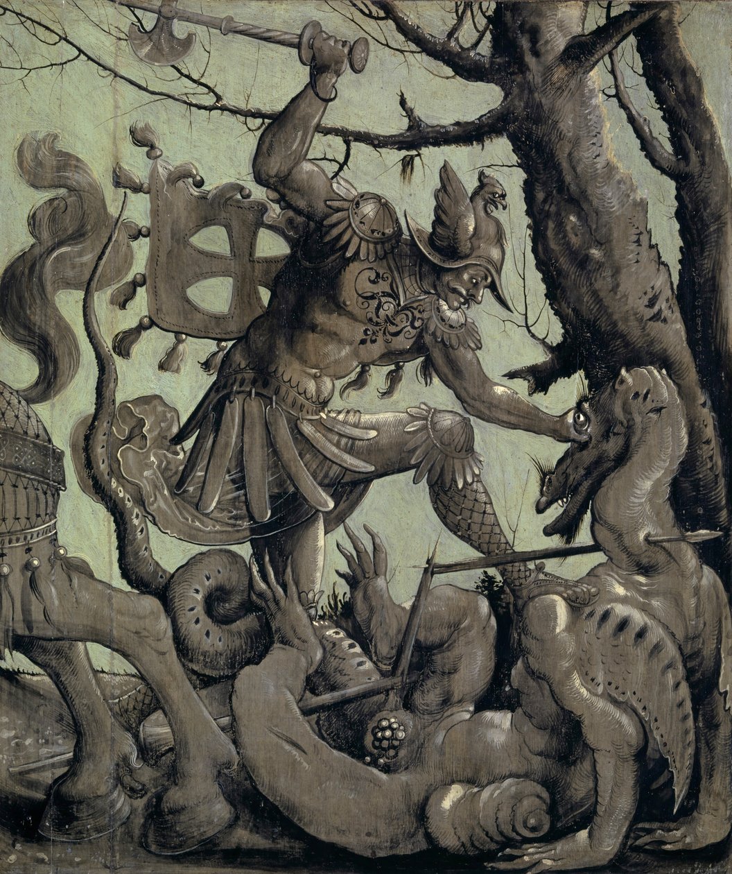 Szent György harc a sárkány ellen, 1520 körül (tempera hársfán) alkotó: Urs Graf