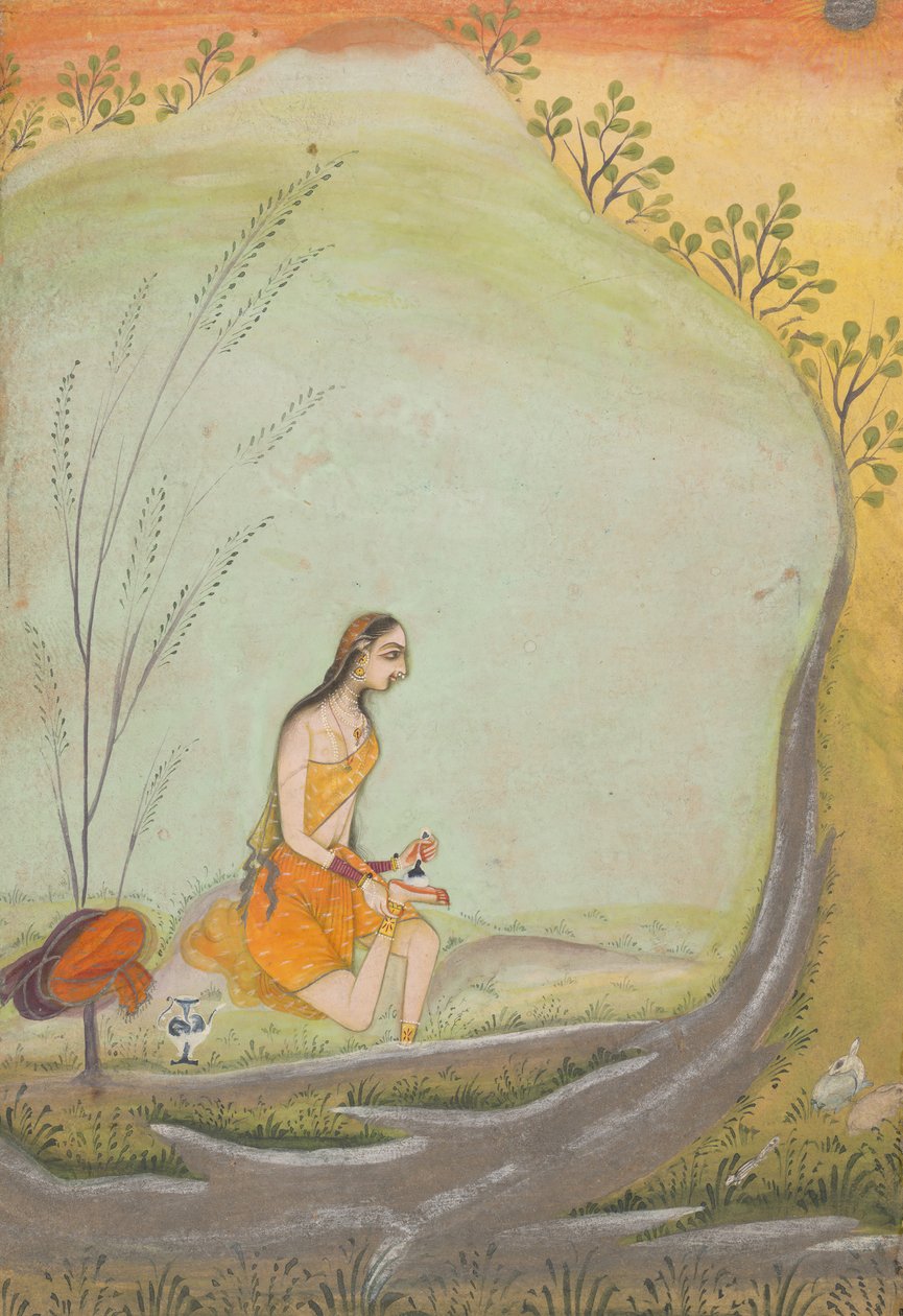 Egy hölgy hennát ken a lábára, kb. 1720-30. alkotó: Ustad Mohamed