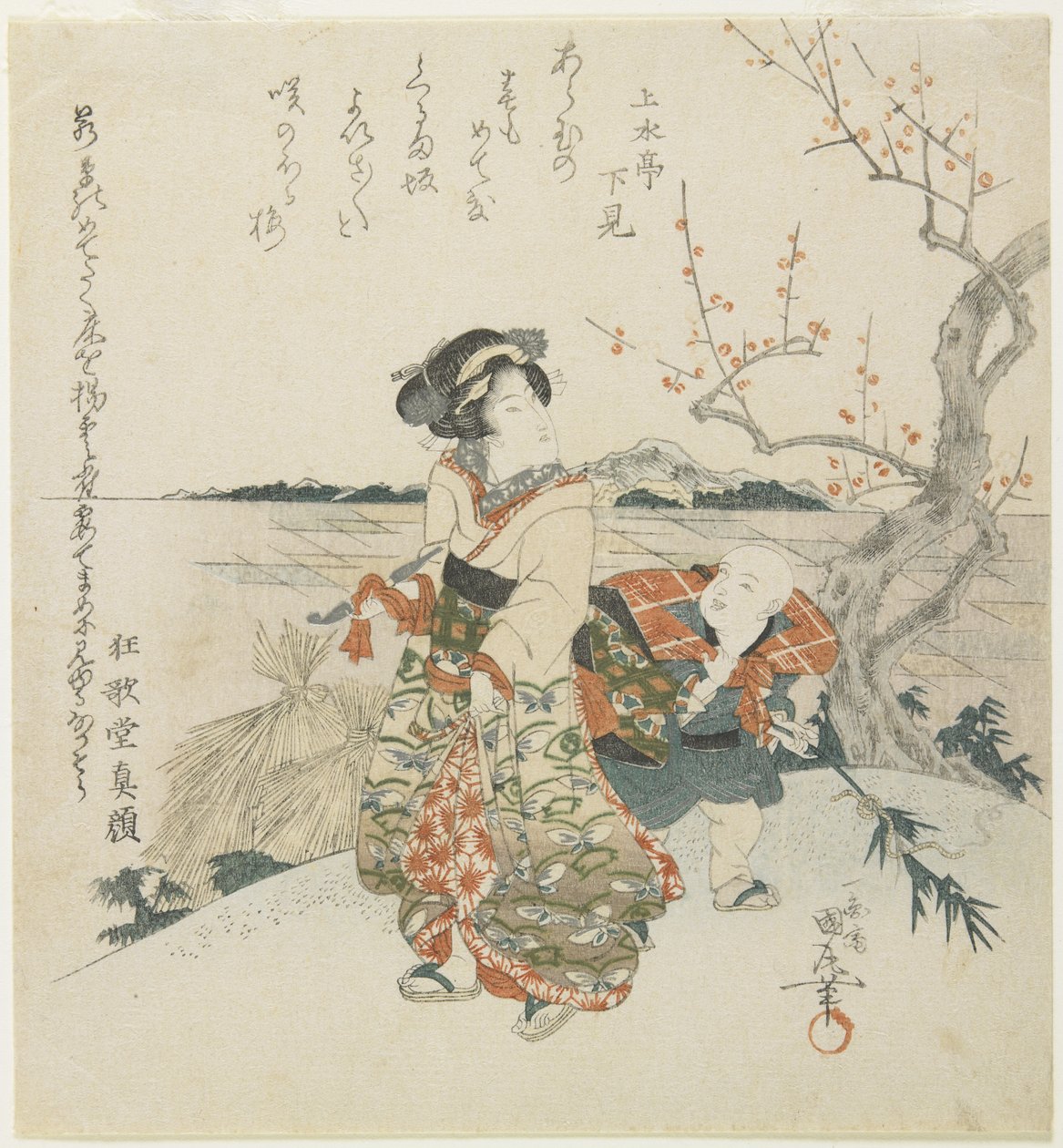 (Girl and Shopboy Viewing Plum Blossoms), 19. század eleje alkotó: Utagawa Kunimaru