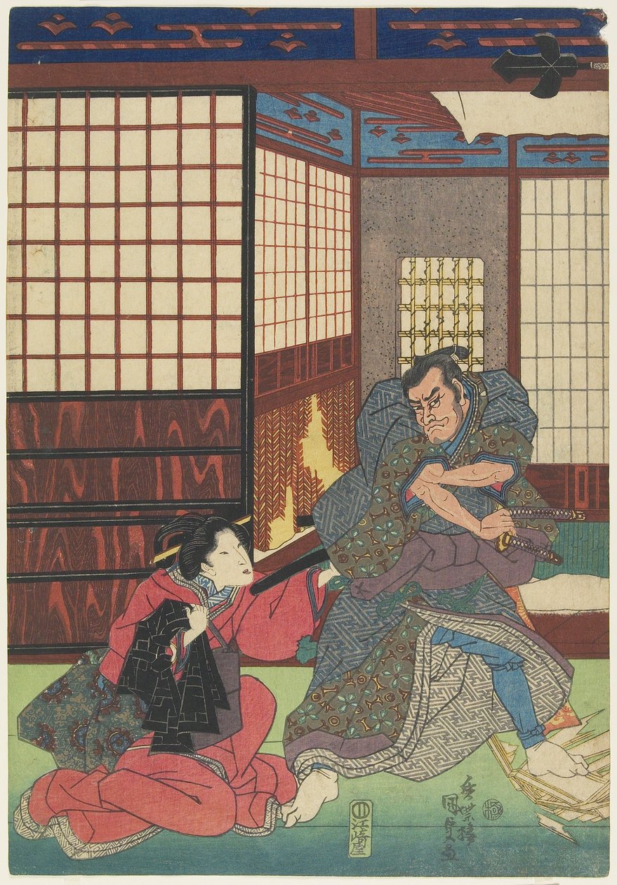 (Jelenet egy azonosítatlan színdarabból), 1830-1844 alkotó: Utagawa Kunisada