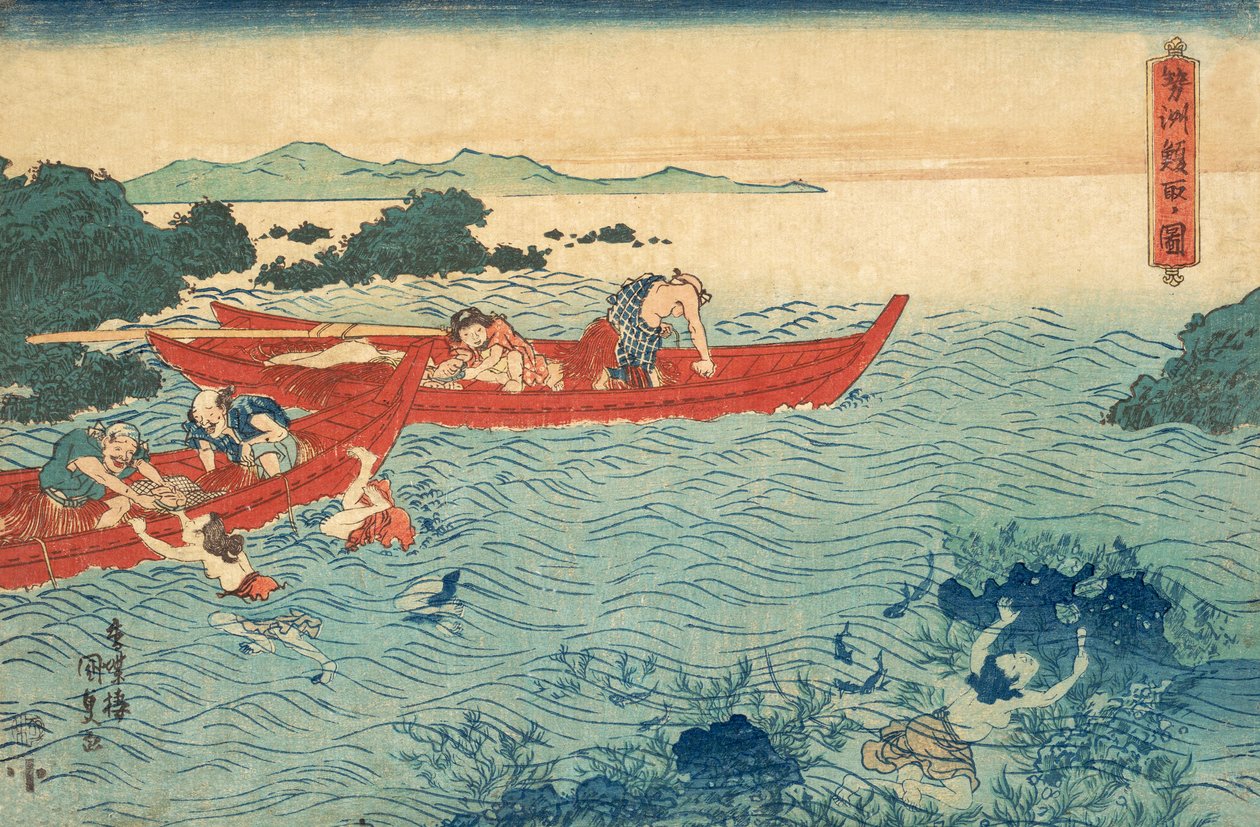 Abalone horgászata, pub.1840 alkotó: Utagawa Kunisada
