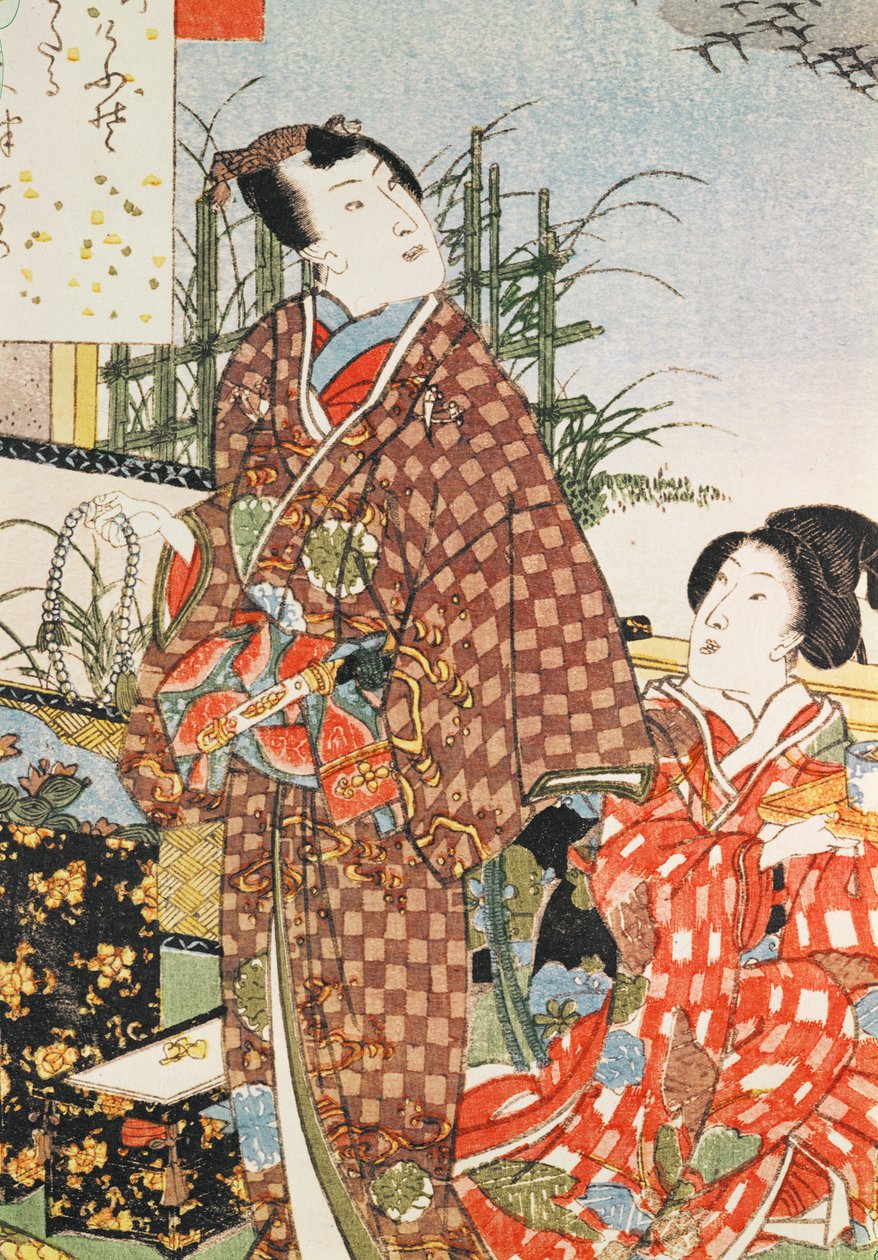 Illusztráció a „The Tale of Genji”-ből (színes fatömbnyomat) alkotó: Utagawa Kunisada