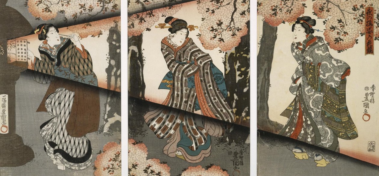Éjszakai jelenet lányokkal és lámpákkal alkotó: Utagawa Kunisada