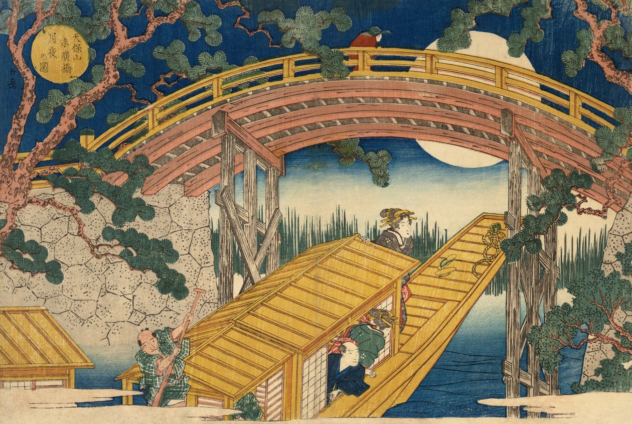 Suihiro híd Holdfényben, publikáció 1838 alkotó: Utagawa Kunisada