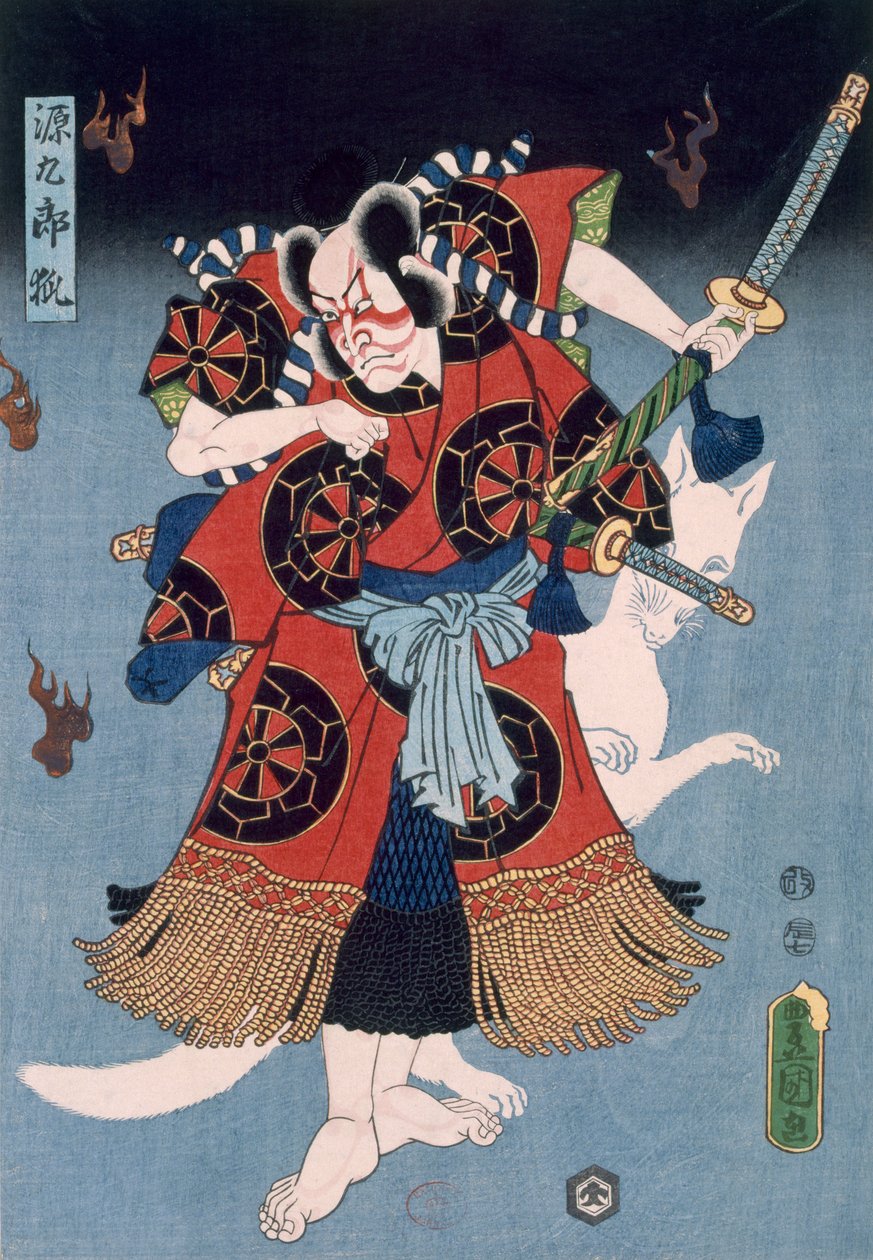 A harcos (színes fametszet) alkotó: Utagawa Kunisada