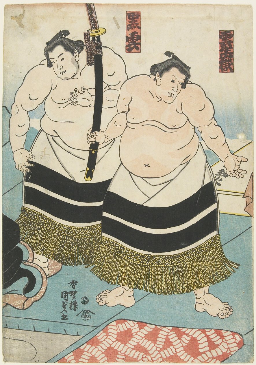 A birkózók Unjo_dake és Kurokumo, 1843-1847 alkotó: Utagawa Kunisada