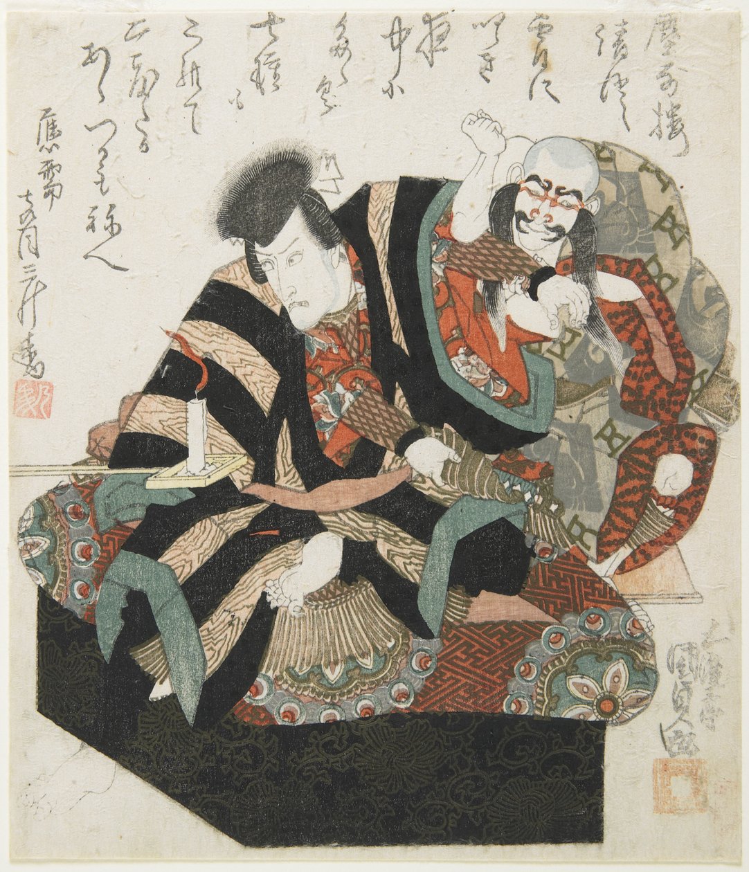 Két színész egy kabuki színdarabból, 19. század közepe alkotó: Utagawa Kunisada