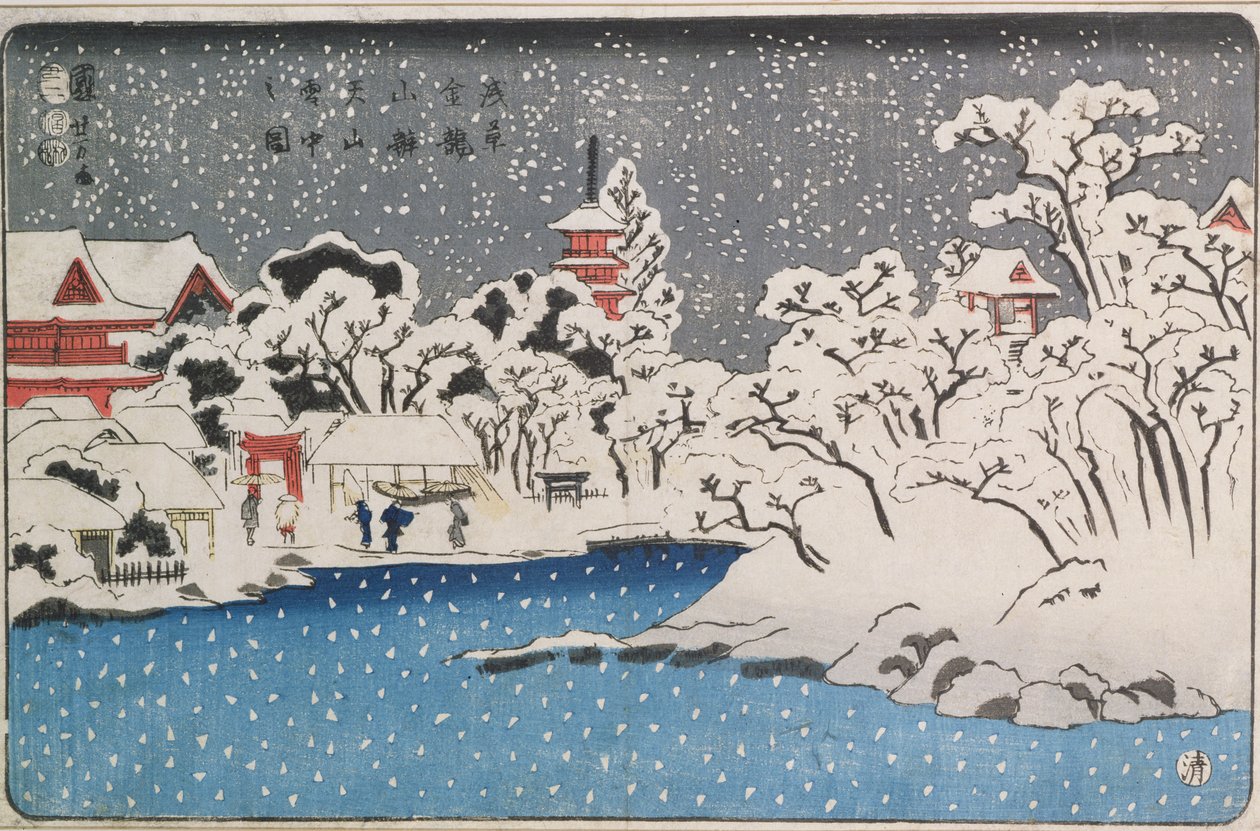 Hóvihar a Kinryozan templomban (színes fametszet) alkotó: Utagawa Kuniyoshi