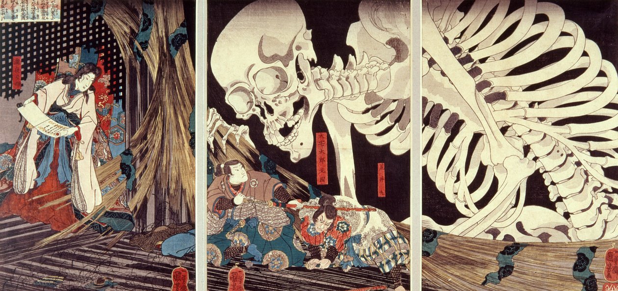 Mitsukuni Defying the Skeleton Spectre, 1845 körül (kézzel színezett fametszet) alkotó: Utagawa Kuniyoshi