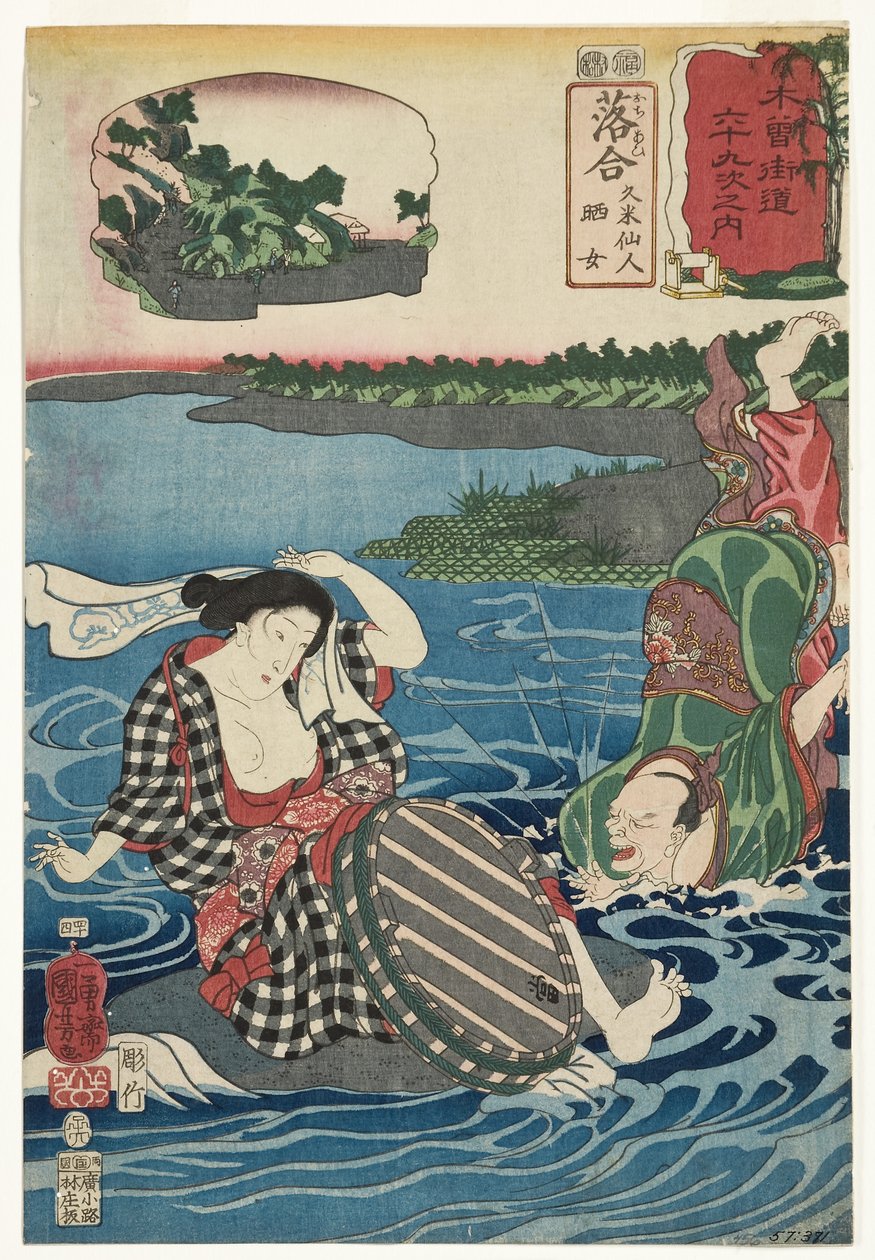 Ochiai: Kume Sennin és a mosónő, 1852 (fametszet) alkotó: Utagawa Kuniyoshi