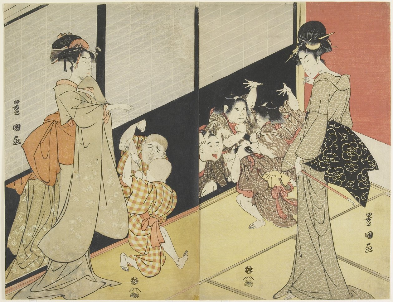 Reflexiójukban gyönyörködő gyerekek, 1704-1825 alkotó: Utagawa Toyokuni