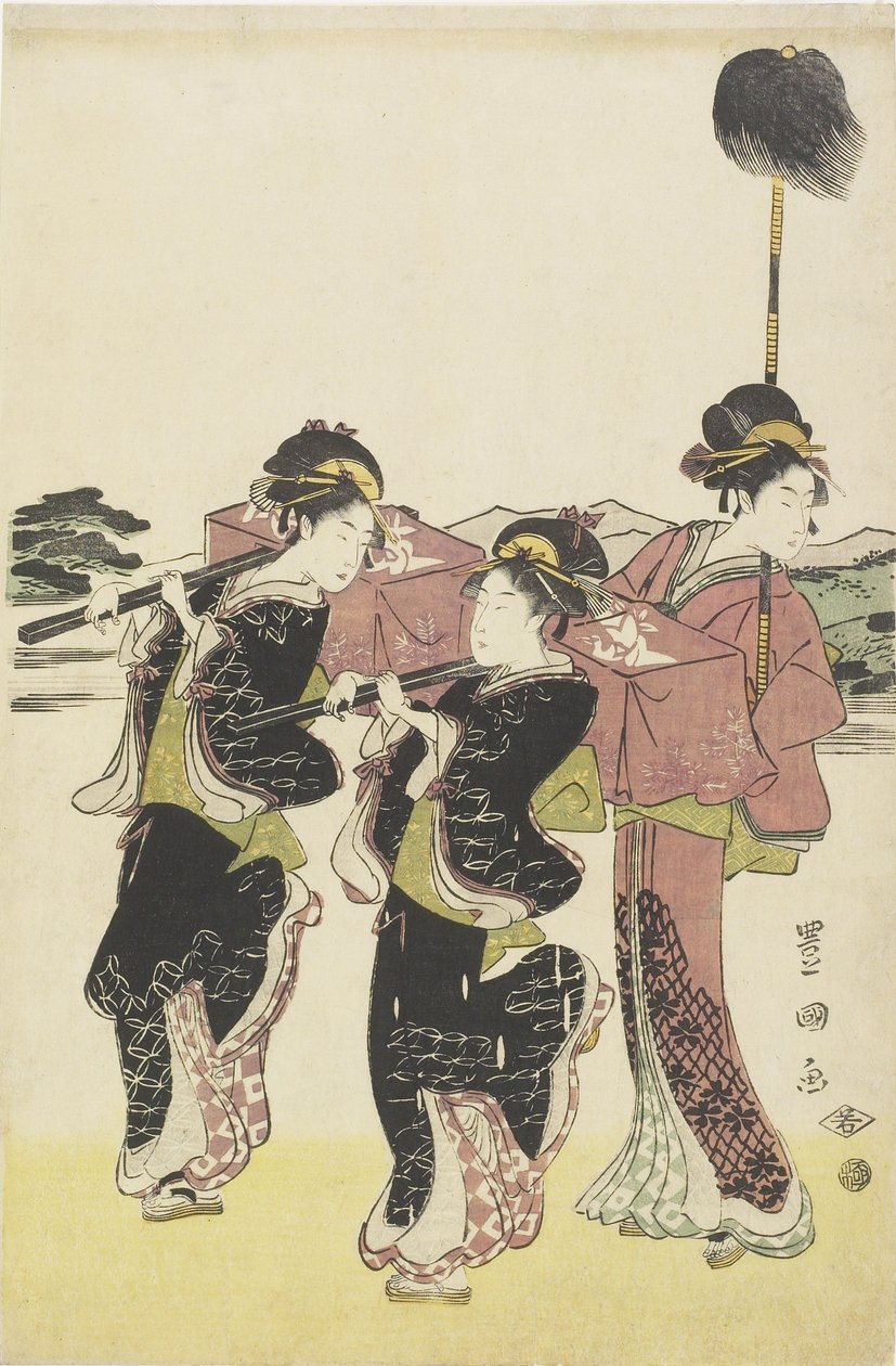 Oiran (magas osztályú udvarhölgy) Daimyo körmeneteként utazik, 18. század vége – 19. század eleje alkotó: Utagawa Toyokuni