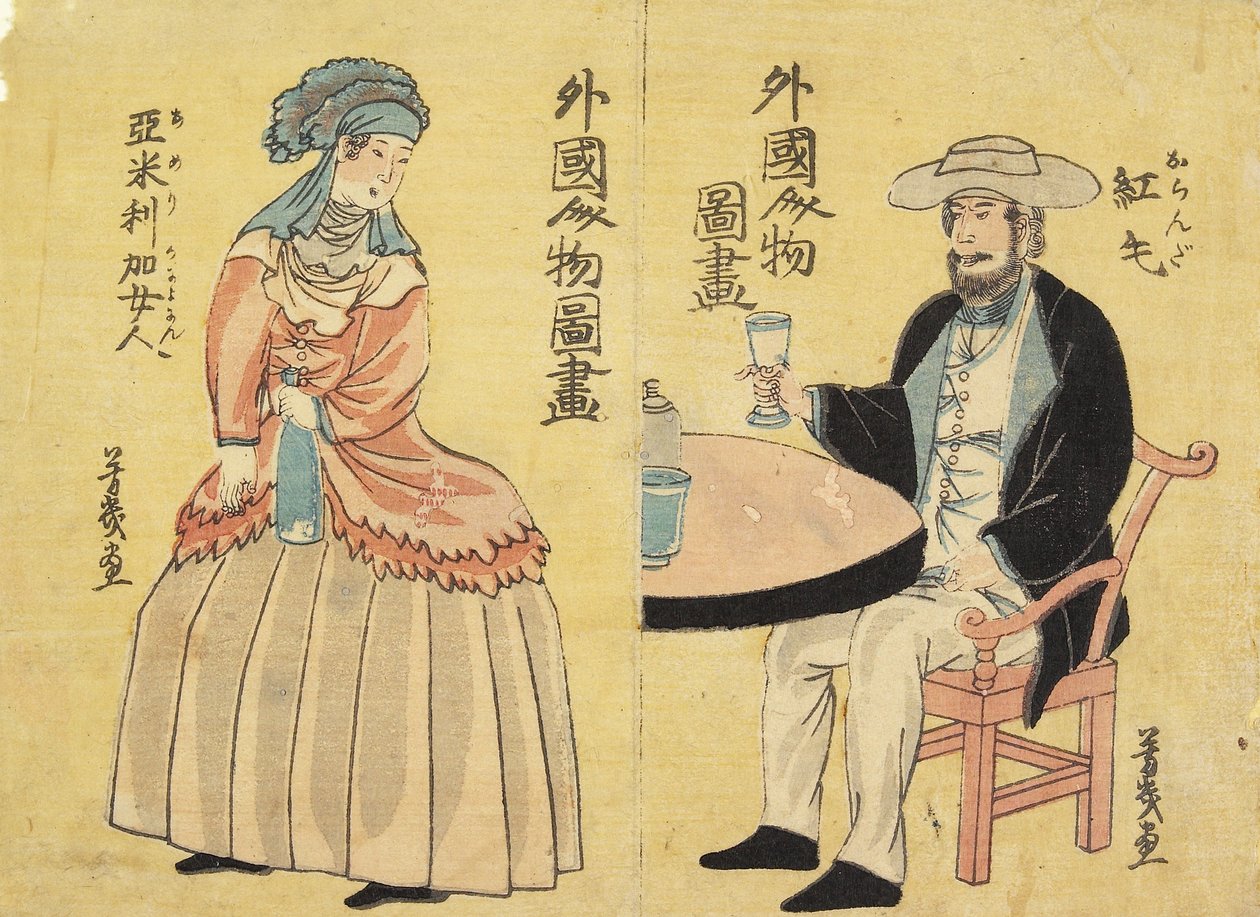holland (jobbra), amerikai nő (balra) alkotó: Utagawa Yoshiiku