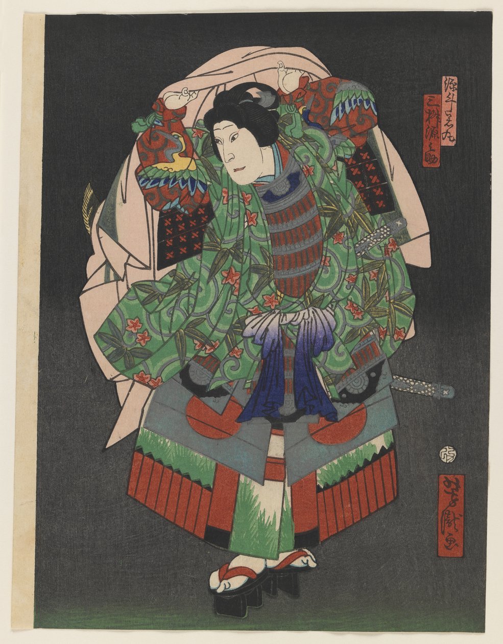 Az oszakai kabuki színész, Gennoszuke III, 1868 (színes fatömbnyomat ezüsttel és sárgarézzel a papíron) alkotó: Utagawa Yoshitaki