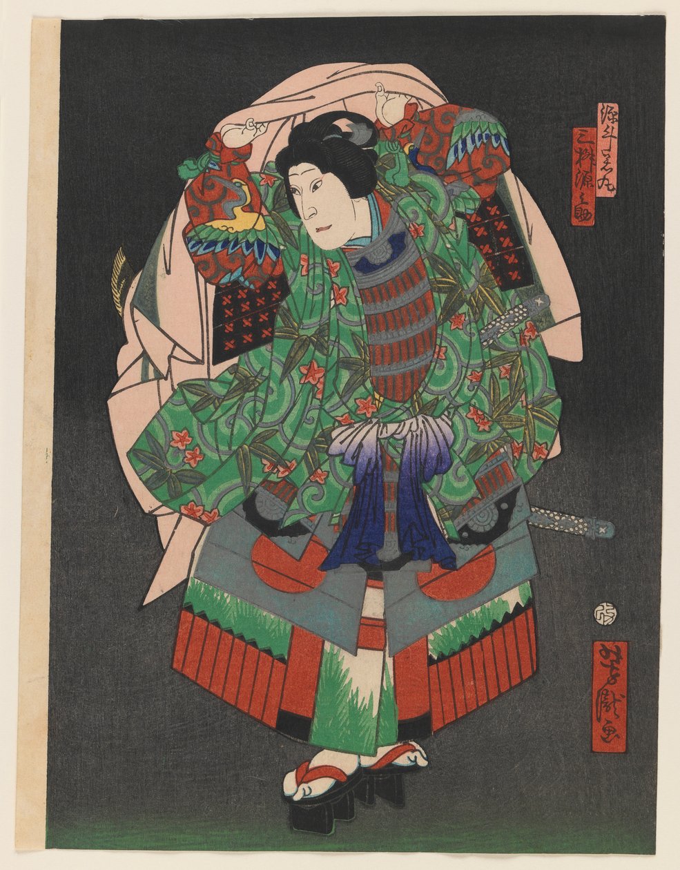 The Osaka Kabuki Actor Gennosuke III, 1860 körül (fatömb színes nyomat ezüsttel és sárgarézzel) alkotó: Utagawa Yoshitaki