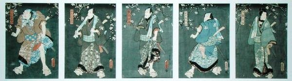 Öt szereplő Toyokuni (Pentatych) egyik darabjából (lásd még alkotó: Utagawa Kunisada