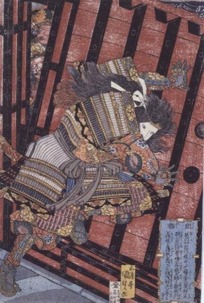Hangaku védi a kaput, 1830 körül alkotó: Utagawa Kunisada