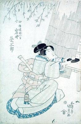 Iwai Kumesaturo, mint Date Otsura, egy teaházi lány (faminta) alkotó: Utagawa Kunisada