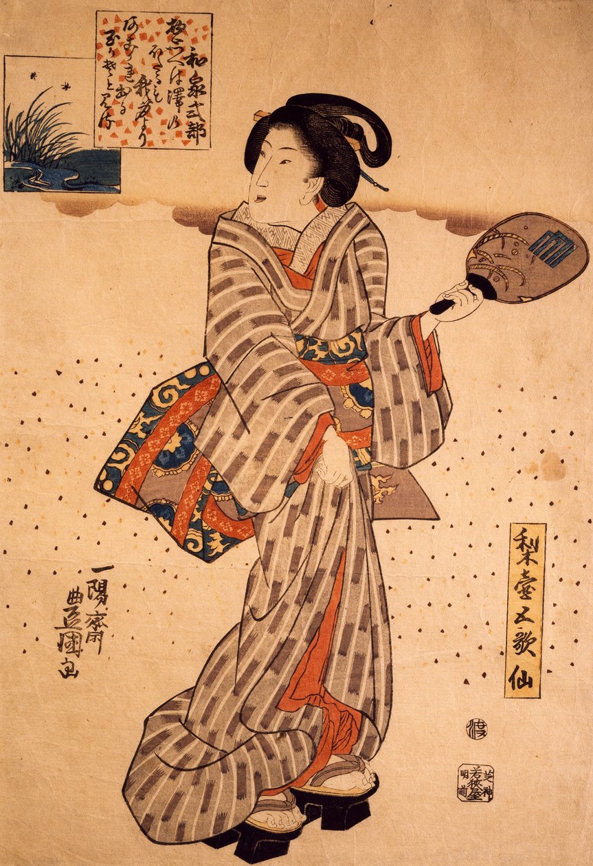 Nő merev legyezővel, Utagawa Kunisada, fametszet, nishiki-e technika alkotó: Utagawa Kunisada