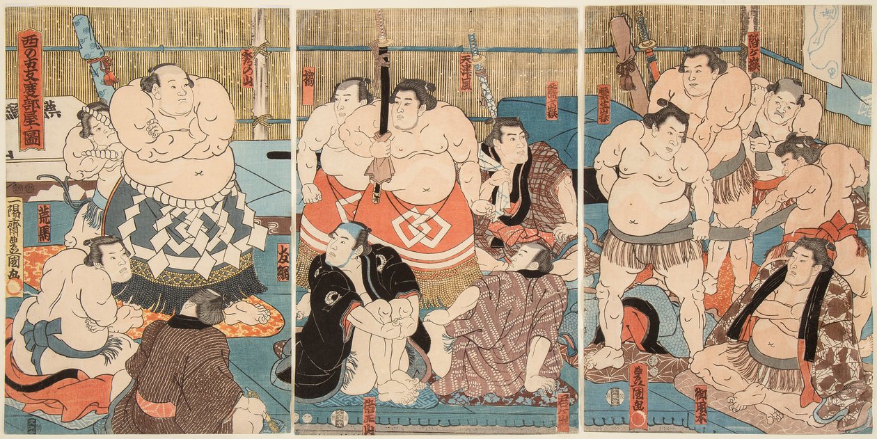 Kombat Days Luttkrs Sumo Shitaky Baye és Hidenoyama. Estamp Day Uttagawa nem ivás (1-5) alkotó: Utagawa Kunisada