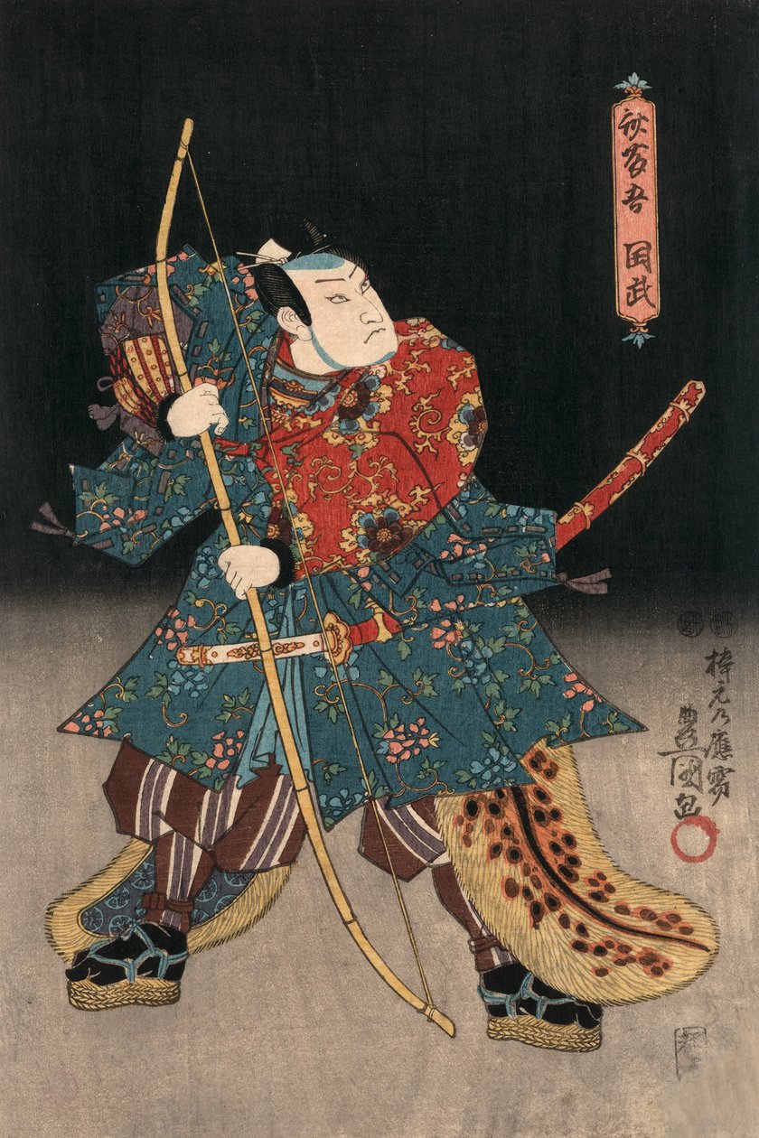 Ukiyo-e Szamurájt játszó színész lenyomata, Kunisada alkotó: Utagawa Kunisada