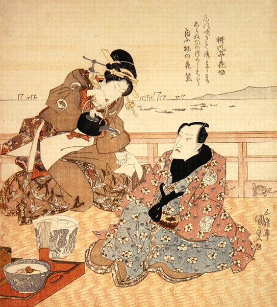 Onoe Kikugoro III teázik Shinagawában, 1825 körül (színes fatömbnyomat) (lásd még: 282741) alkotó: Utagawa Kunisada