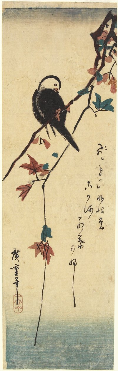 (Madár a juharágon), 1830-1858 alkotó: Utagawa Hiroshige