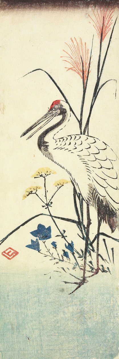 (Pampasfű, Patrinia, kínai harangvirág és daru), 1830-1858 alkotó: Utagawa Hiroshige