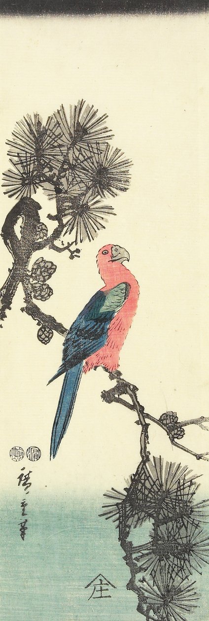 (Papagáj a fenyőfán), 1847-1852 alkotó: Utagawa Hiroshige