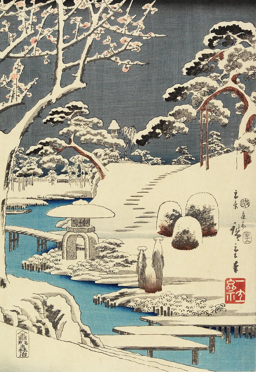 (Hóval borított kert), 1854. december alkotó: Utagawa Hiroshige