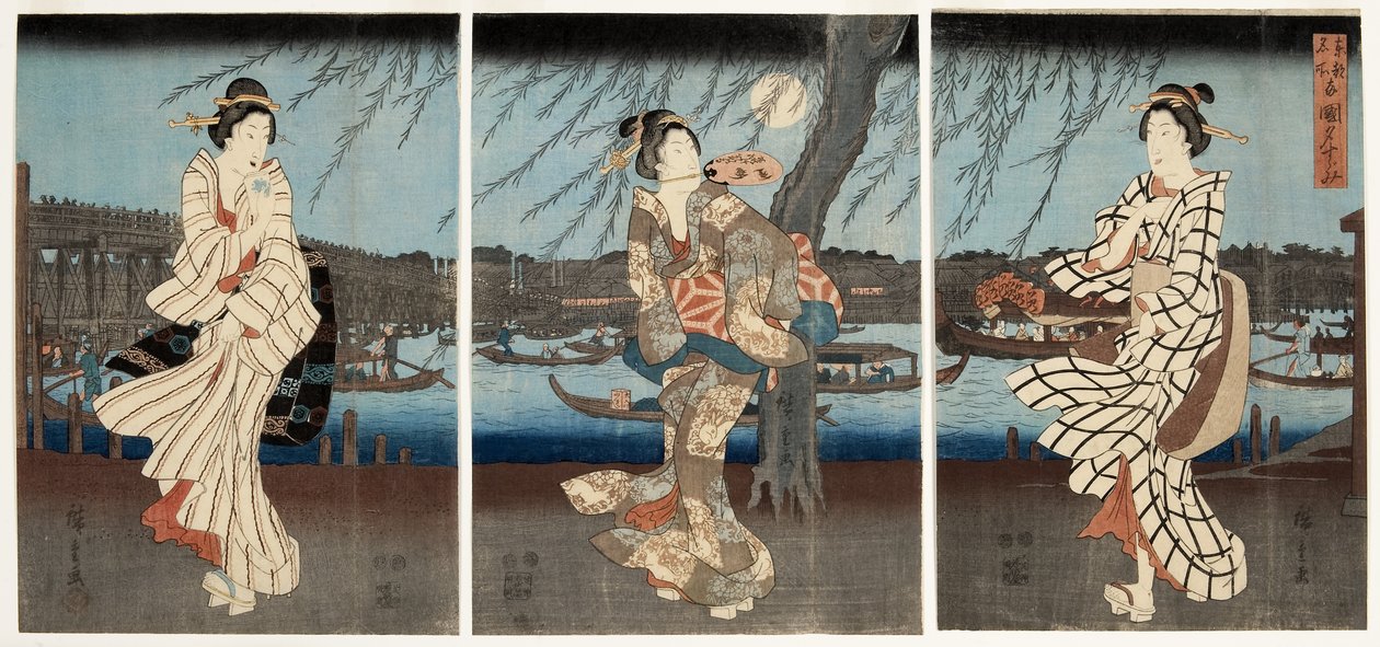Egy hűvös nyári este Ryogokuban, 1848-51 (fatömb) alkotó: Utagawa Hiroshige