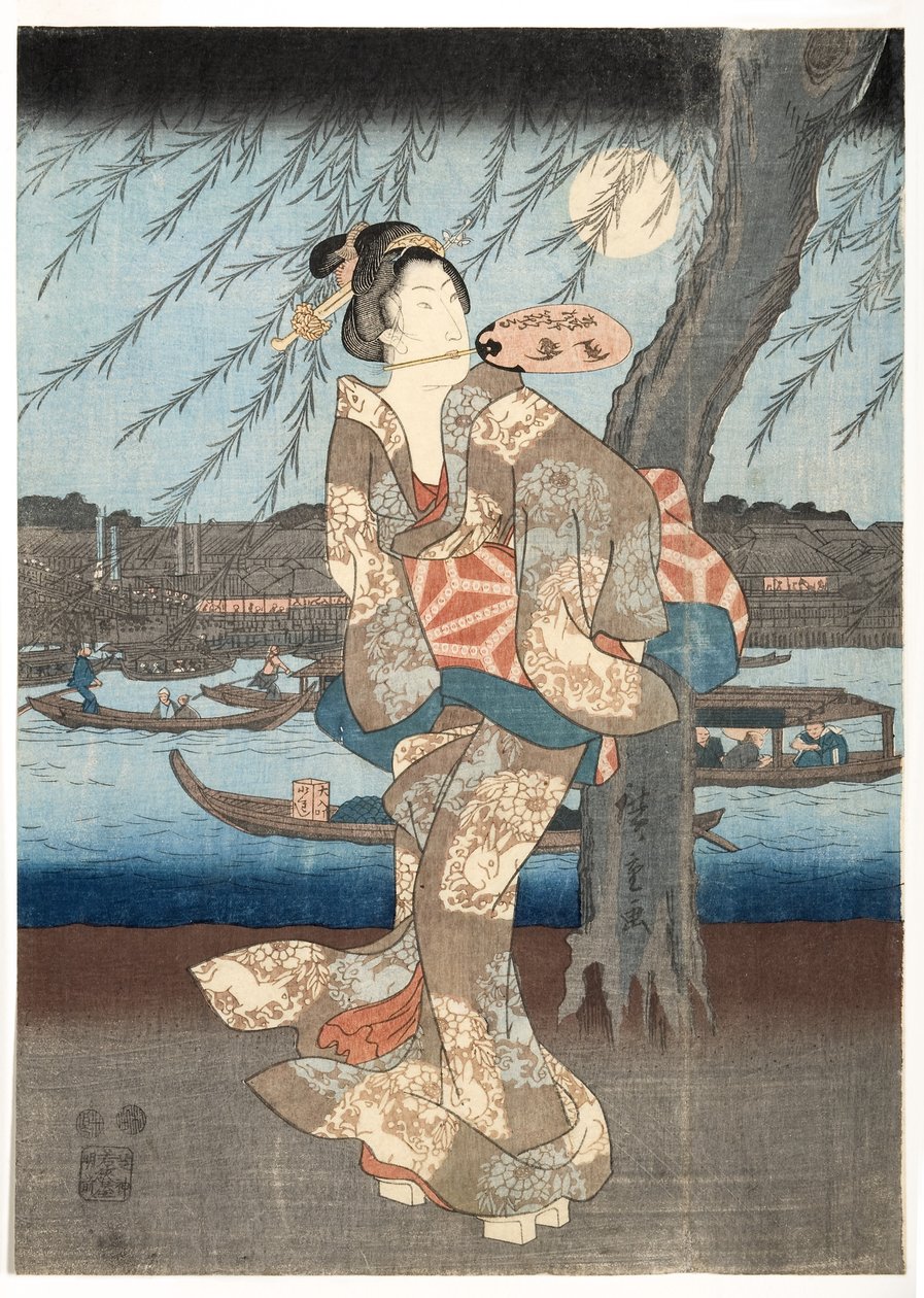 Hűvös nyári este Ryogokuban, 1848-51 (fametszet) alkotó: Utagawa Hiroshige
