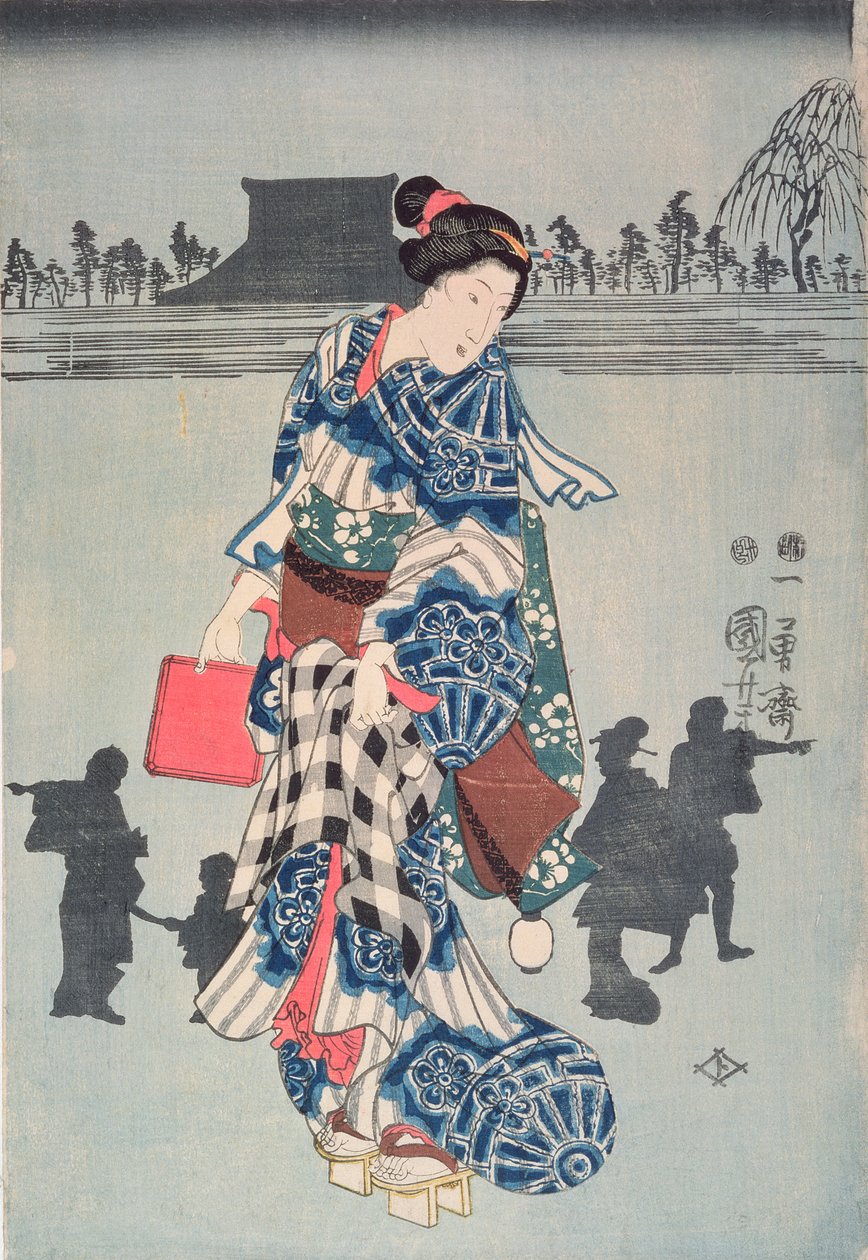 A „Csusingura” című dráma harmadik felvonása, 1840 körül (színes fatömbnyomat) alkotó: Utagawa Hiroshige
