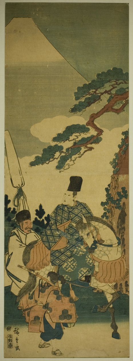 Ariwara no Narihira elhaladt a Fudzsi hegyen keleti útján alkotó: Utagawa Hiroshige