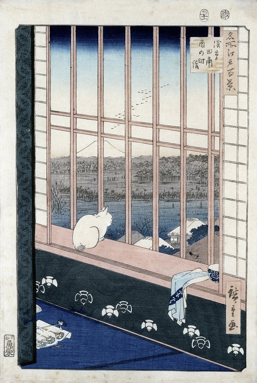 Asakusa Rice Fields a kakasfesztivál alatt a „Meisho Edo Hyakkei” (Edo száz nézete) sorozatból, 1861 (színes fatömbnyomat) alkotó: Utagawa Hiroshige
