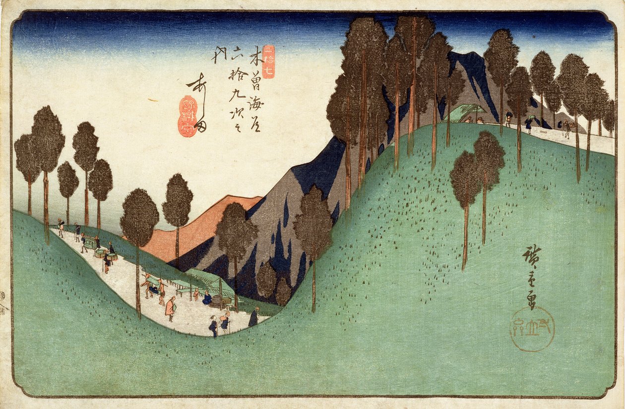 Ashida, a Kisokaido Highway hatvankilenc állomásáról, 1838 körül (fatömb színes nyomat) alkotó: Utagawa Hiroshige