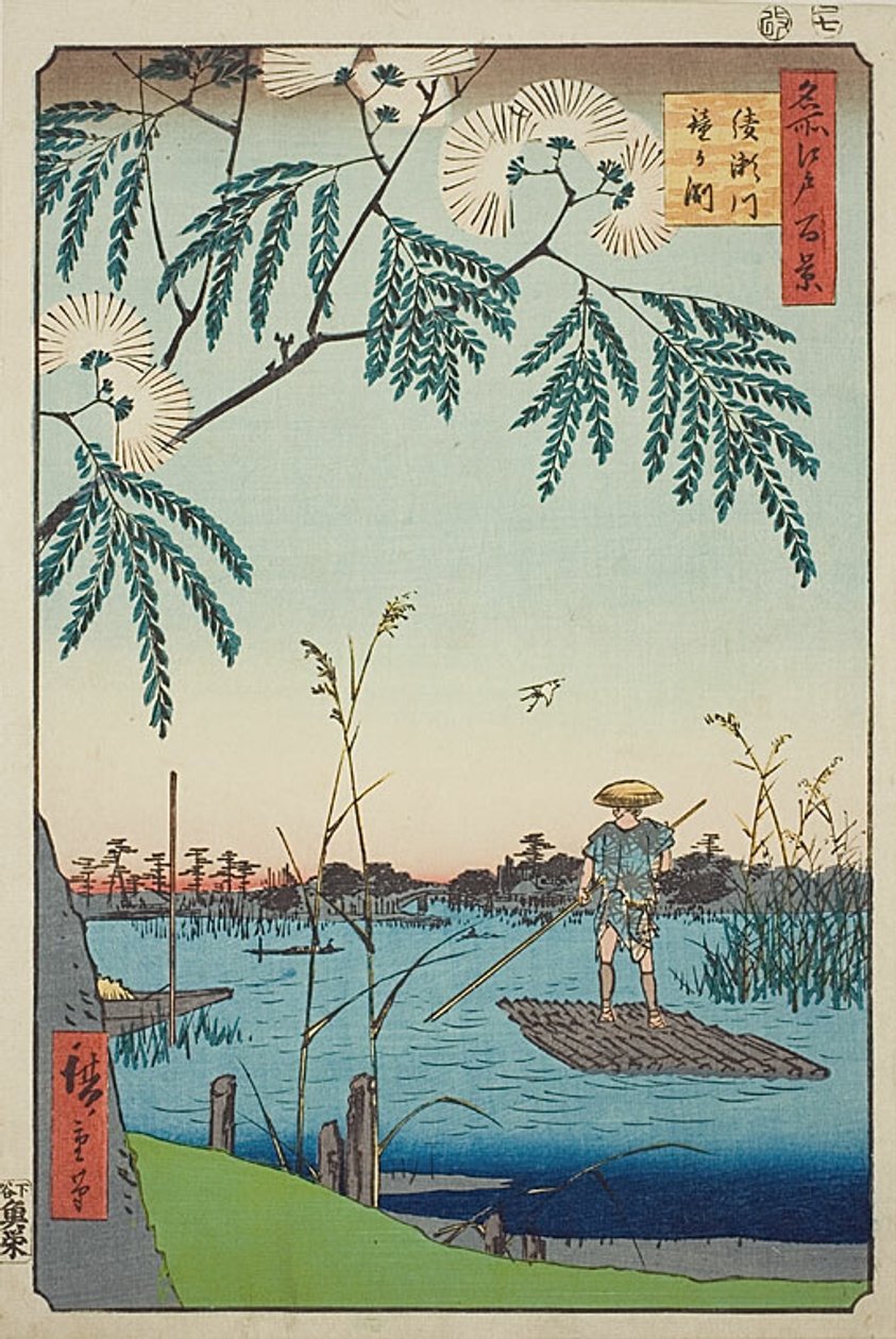 Ayase folyó és Kanegafuchi (Ayasegawa Kanegafuchi), No.63 a "Száz híres nézet Edóról (Meisho Edo hyakkei)" sorozatból. alkotó: Utagawa Hiroshige
