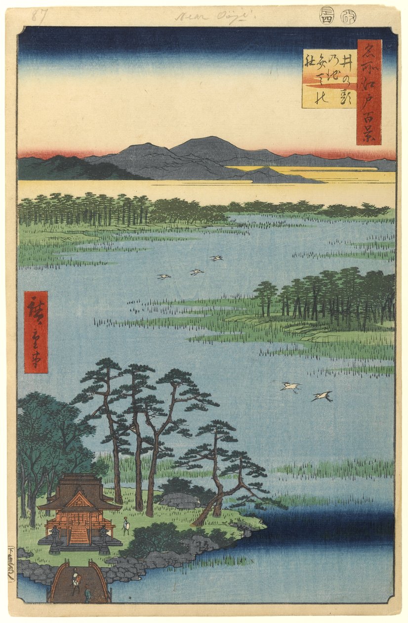 Benten Shrine, Inokashira Pond, 87. sz. Edo száz híres kilátásából, 1856 (fatömbnyomat) alkotó: Utagawa Hiroshige