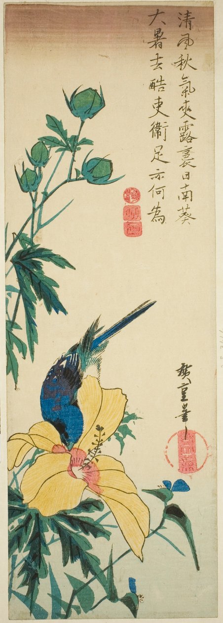 Kék madár és hibiszkusz alkotó: Utagawa Hiroshige