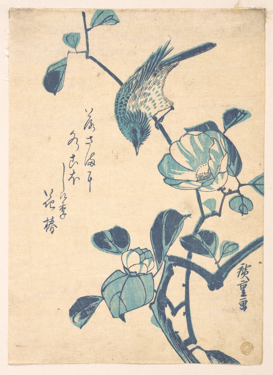 Kamélia és madár alkotó: Utagawa Hiroshige